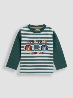 Amis des dinosaures Vert - Haut JoJo Maman Bébé à Rayure Appliqué