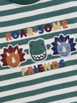 Amis des dinosaures Vert - Haut JoJo Maman Bébé à Rayure Appliqué