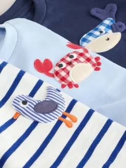 Animal de la mer bleu marine - Lot de 3 t-shirts appliqués à manches courtes (3mois7ans)