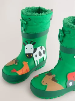 Animaux de ferme verts - Bottes en caoutchouc thermique Thinsulate™ avec extrémité doublée