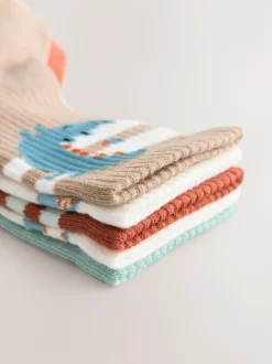 Animaux de safari bleu sarcelle/marron - Lot 5 paires de chaussettes Character riches en coton