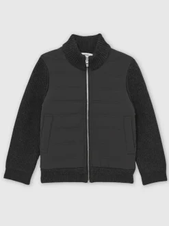 Anthracite mélangé - Veste zippée hybride en maille et matelassée Reiss Southend