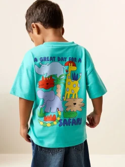 Aqua Bleu Animal - T-shirt Manches courtes Back Imprimé (3mths-7yrs)