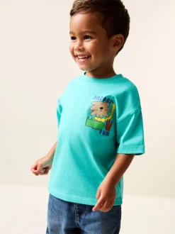 Aqua Bleu Animal - T-shirt Manches courtes Back Imprimé (3mths-7yrs)