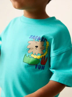 Aqua Bleu Animal - T-shirt Manches courtes Back Imprimé (3mths-7yrs)
