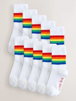 Arc-en-ciel blanc vif - Lot de 10 paires de chaussettes à tube Little Bird de Jools Oliver rayées