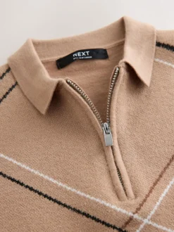 Argyle brun fauve - Polos tricotés à col zippé (3-16yrs)