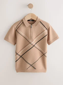 Argyle brun fauve - Polos tricotés à col zippé (3-16yrs)