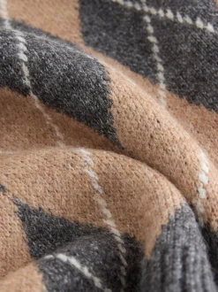 Argyle Gris anthracite/Marron fauve - Tireur de col rond tricoté (3-16yrs)