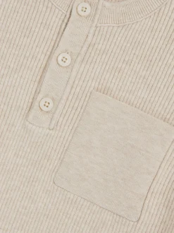 Avoine chiné - Haut Reiss Harrison en coton Mélange côtelé à col boutonné