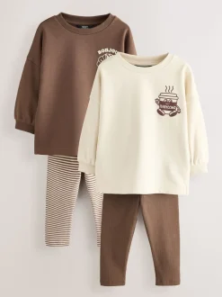 Babyccino Marron/Crème - Ensemble haut à manches longues et legging, lot de 2 (3mois -7ans)