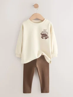 Babyccino Marron/Crème - Ensemble haut à manches longues et legging, lot de 2 (3mois -7ans)