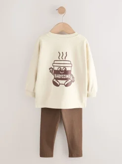 Babyccino Marron/Crème - Ensemble haut à manches longues et legging, lot de 2 (3mois -7ans)