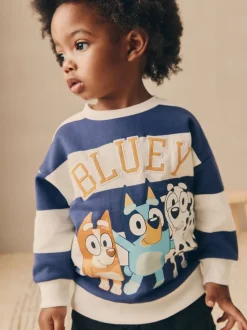 Bande blanche/bleue - Sweat-shirt Bluey en coton à col rond (12mois -8ans)
