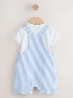 Bande bleue - Ensemble bébé salopette et body tissé (0mois-2ans)