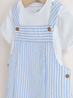 Bande bleue - Ensemble bébé salopette et body tissé (0mois-2ans)