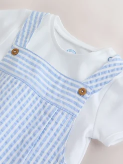 Bande bleue - Ensemble bébé salopette et body tissé (0mois-2ans)