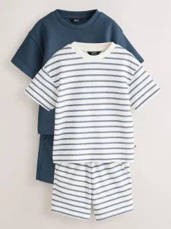 Bande bleue/blanche - Ensemble t-shirt et short à manches courtes Lot de 2 (3mois7ans)