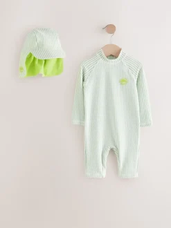 Bande verte - Ensemble maillot de bain et chapeaux Sunsafe (3mths-7yrs)