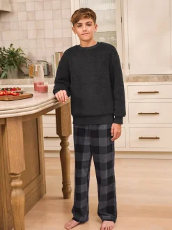 Bas à carreaux noir - Pyjama simple en laine polaire (3-16yrs)