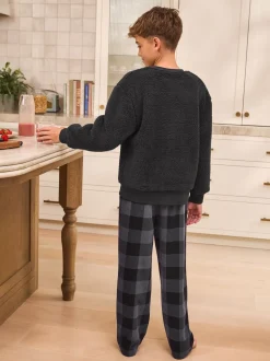 Bas à carreaux noir - Pyjama simple en laine polaire (3-16yrs)