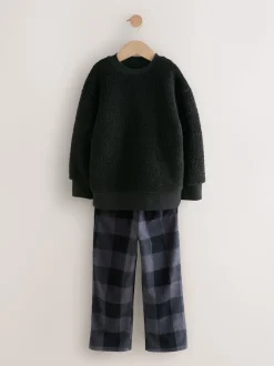 Bas à carreaux noir - Pyjama simple en laine polaire (3-16yrs)