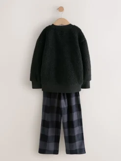 Bas à carreaux noir - Pyjama simple en laine polaire (3-16yrs)
