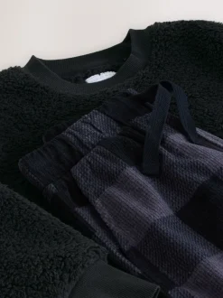 Bas à carreaux noir - Pyjama simple en laine polaire (3-16yrs)