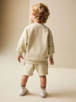 Beige Sable grand sourire heureux - Ensemble Sweat à col ras du cou et short (3mths-7yrs)