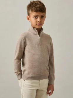 Blé chiné - Pull Reiss Blackhall à quart de zip en laine mérinos