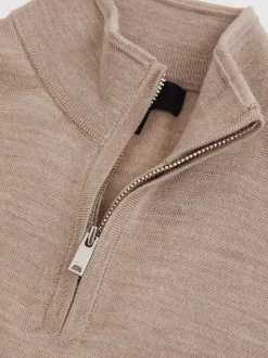 Blé chiné - Pull Reiss Blackhall à quart de zip en laine mérinos