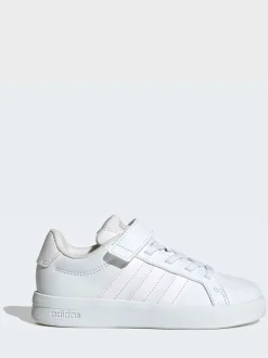 Blanc - adidas Grand Court 3.0 Baskets enfant à lacets élastiques