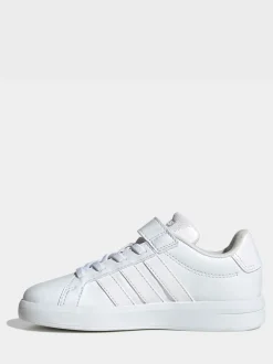 Blanc - adidas Grand Court 3.0 Baskets enfant à lacets élastiques