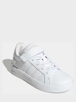 Blanc - adidas Grand Court 3.0 Baskets enfant à lacets élastiques