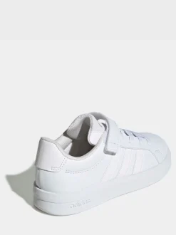 Blanc - adidas Grand Court 3.0 Baskets enfant à lacets élastiques