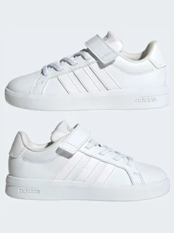 Blanc - adidas Grand Court 3.0 Baskets enfant à lacets élastiques