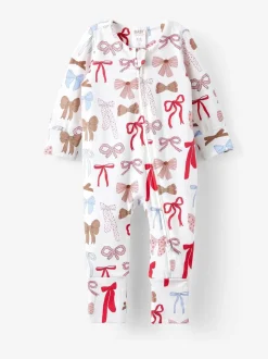 Blanc - Barboteuse zippée en coton à manches longues