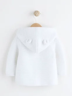 Blanc - Bébé à capuche en tricot Cardigan