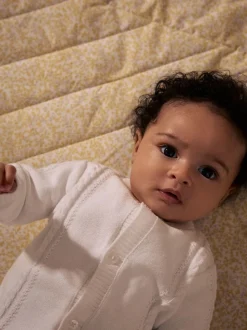 Blanc - Cardigan bébé en maille torsadée