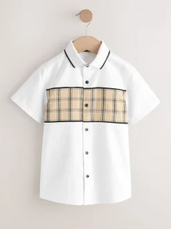 Blanc À carreaux épissée - Chemise à manches courtes (3-16ans)