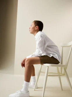 Blanc - Chemise décontractée en lin Blend manches longues (3-16ans)