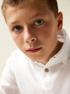 Blanc - Chemise décontractée en lin Blend manches longues (3-16ans)