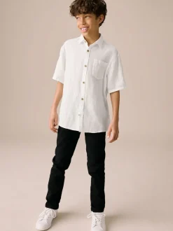 Blanc - Chemise manches courtes 100% lin (3-16ans)