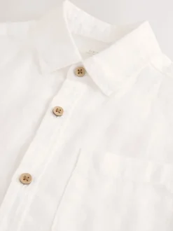 Blanc - Chemise manches courtes 100% lin (3-16ans)