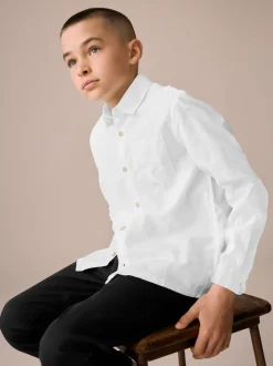Blanc - Chemise manches longues 100% lin (3-16ans)