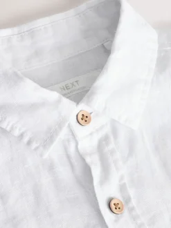 Blanc - Chemise manches longues 100% lin (3-16ans)