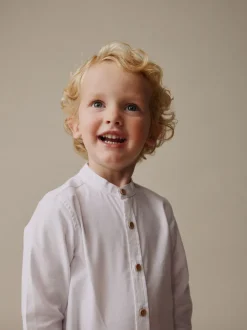Blanc - Chemise Oxford à Manches longues et Col mao (3mois-7ans)