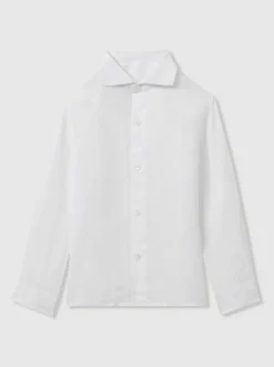Blanc - Chemise Reiss Ruban en lin à col coupé