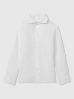 Blanc - Chemise Reiss Ruban en lin à col coupé