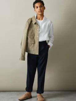 Blanc - Chemise Reiss Ruban en lin à col coupé